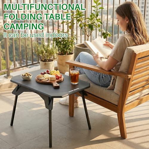 TOPCHANCES Black Ultralight Folding Camping Table with Carrying Bag