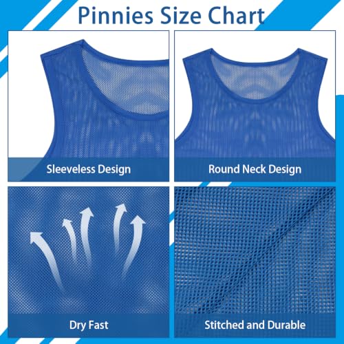 Blue Youth Small Soccer Pinnies, 6-Pack Team Practice Vests for Youth & Adults