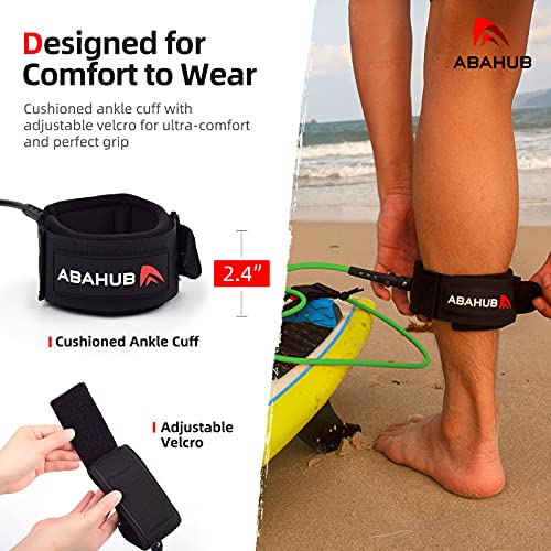 Abahub 8ft Surfboard Leash with Blue 7mm TPU Cord & Secure Ankle Cuff