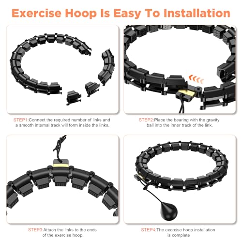 Weighted Hula Hoop Fitness - 65 Inch Detachable - Black