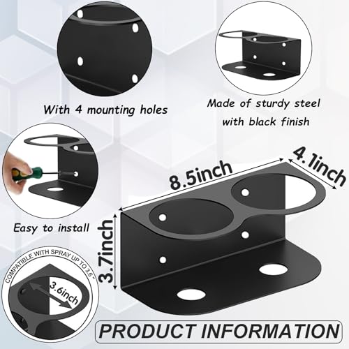 2 Pack Spray Bottle Holder Wall Mount, Metal Aerosol Spray Can Holder Rack Organizer with Double Holes, Heavy Duty Paint Bottle Can Storage Rack with Hardware Easy Install for Garage Home Workspace