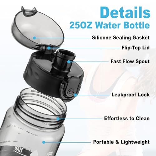 Clear Plastic Water Bottle with Wide Mouth - 26 oz - Black