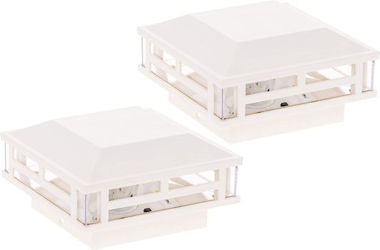 GreenLighting 2 Pack Modern Low Voltage Powered 120 Lumen LED Post Cap Light for 4x4 or 5x5 Posts (White)