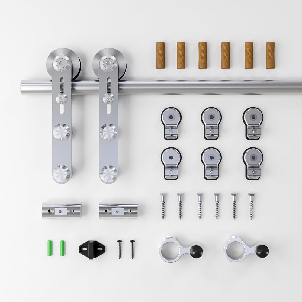 TOIMIOTOIM 6FT Stainless Steel Sliding Barn Door Hardware Kit, Slide Smoothly Quietly,Easy Install,Heavy Duty Sturdy Barn Door Track for 36" Single Wood Door