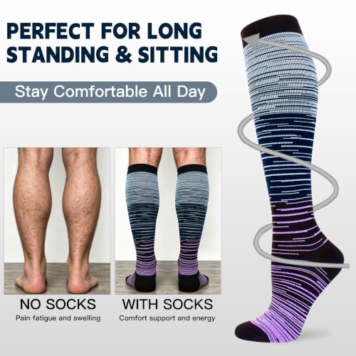 Compression Socks for Women & Men - 20-30mmHg Knee High - Large-X-Large Multicoloured