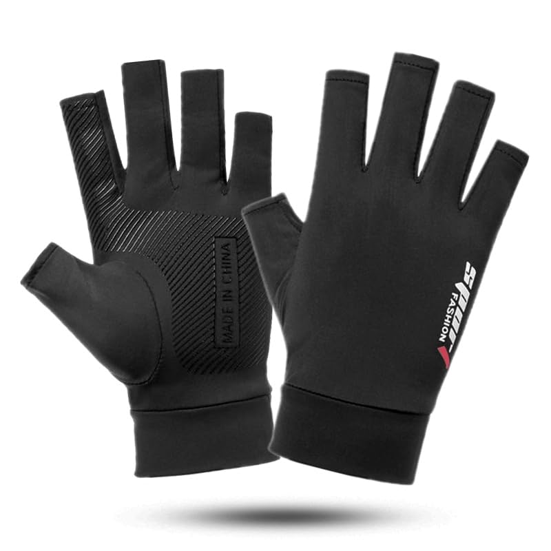 UPF 50+ Fingerless Sun Protection Gloves for Fishing and Driving - Black