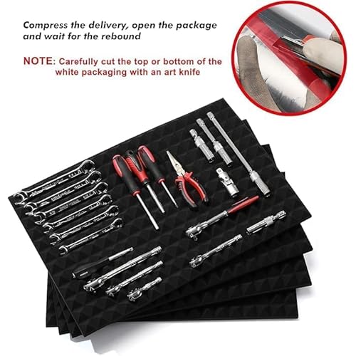 CASOMAN 4PCS Professional Toolbox liner, Trap Mat Universal Tool Drawer Liner, Non-Slip Foam Inserts, Easy Cut, Black, 23.6"x15.7"