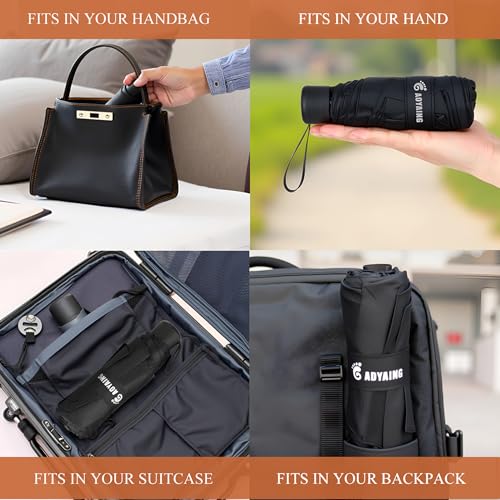 Compact Travel Umbrella - Lightweight 34 Inch with Case - Black
