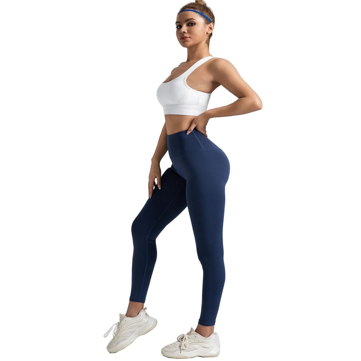 NVOYEGMOY High Waisted Leggings for Women Stretch Active Pants Tummy Controy Workout Leggings Full Length Ultra Soft Yoga Pants (Medium, Navy Blue)