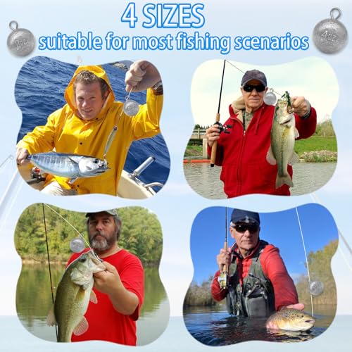 1oz Fishing Round Cannonball Lead Weights - 5 Pcs Assortment