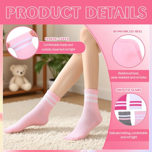 Kids Crew Athletic Socks - 6 Pairs Pink & White, Age 3-6 Years