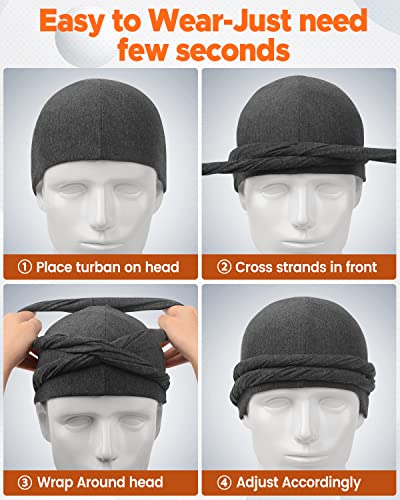 Silk Satin Lined Pre-Tied Turban Durag Head Wrap - Black, Medium