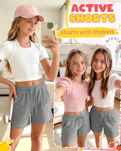 Girls Athletic Sweat Shorts - Moisture-Wicking - Light Heather Gray - 5-6 Years