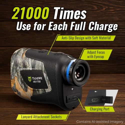 Hunting Rangefinder - Rechargeable Camo Laser Range Finder 700 Yards | 6X Magnification, Water-Resistant, Carry Case - Leaf Camo