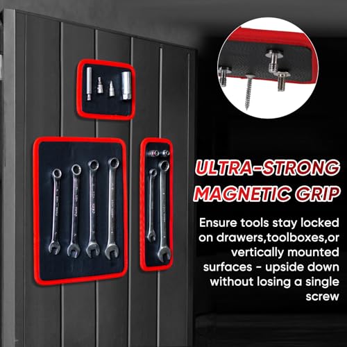 ?Arcomin 3PC Flexible Magnetic Tool Mat & Tray Holder - Magnetic Tool Tray, Flexible Magnetic Mat, PVC & Non-Slip for Garage Workshop, Auto Repair Tools (12.8x9.8/12.6x4/6.3x5.3in)