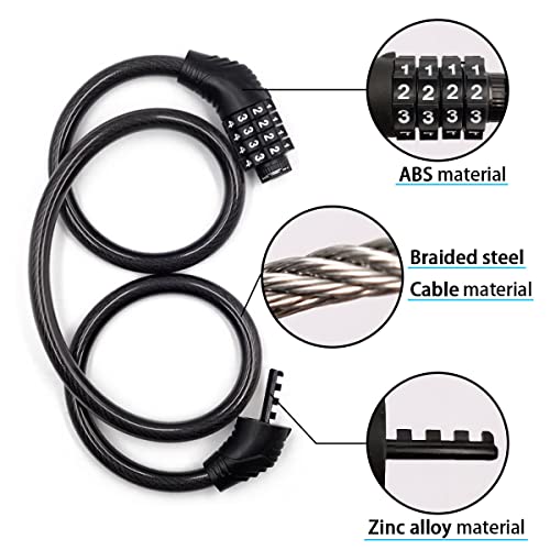 4-Digit Resettable Bike Lock Cable - 3 Feet Long Anti-Theft