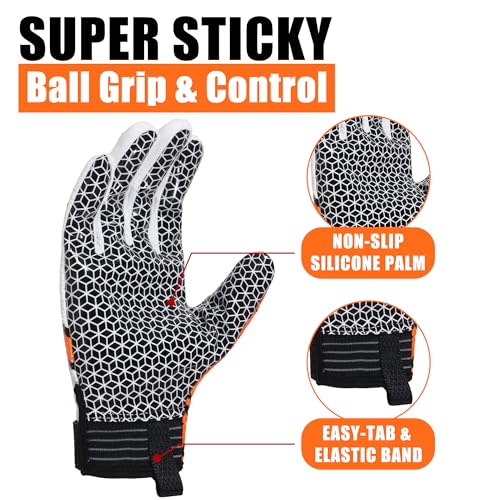 GIAMZONP Youth Football Gloves Orange & White Medium – Sticky Grip Kids Receiver Gloves