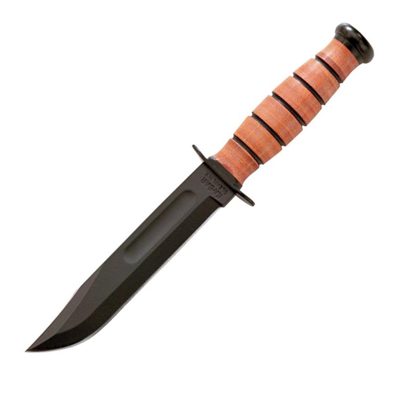 KA-BAR 2-1251-2 Short USA Fixed Blade Knife with Leather Sheath, Plain, 1095 Carbon Steel, Leather Wrapped Handle