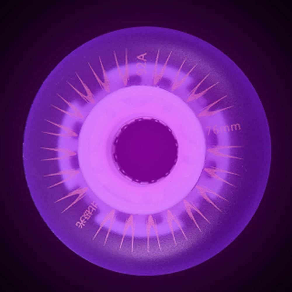 Rollerex Glowrider 92A Inline Skate Wheels w/Built-in Magnetic LED Lights & Incl. Bearings – Light-Up Wheels for Roller Blades, Scooters, More (2-Pack) (UV Purple, 80mm)