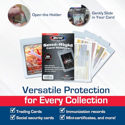 50 Pack BCW Semi-Rigid Card Holders for Standard Trading Cards Up to 35 PT Variation of THIS listing