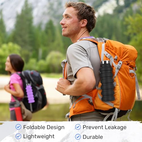 16oz Collapsible Silicone Water Bottle - Black, Leak-Proof