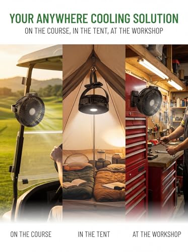 8-Inch Magnetic Golf Cart Fan - 12,000mAh Battery & Bright Light - 1-Pack
