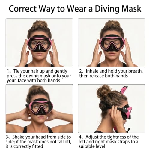 Snorkeling Gear Set for Adults - Anti Fog Goggles & Dry Snorkel - Black+Pink
