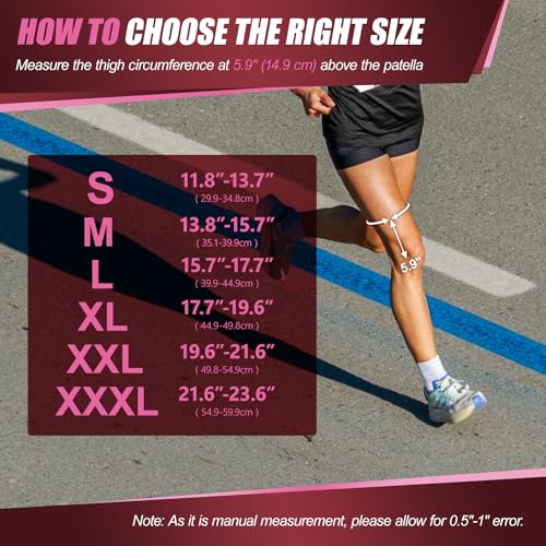 Knee Compression Brace for Women - Adjustable Sleeve with Strap, Medium Pink