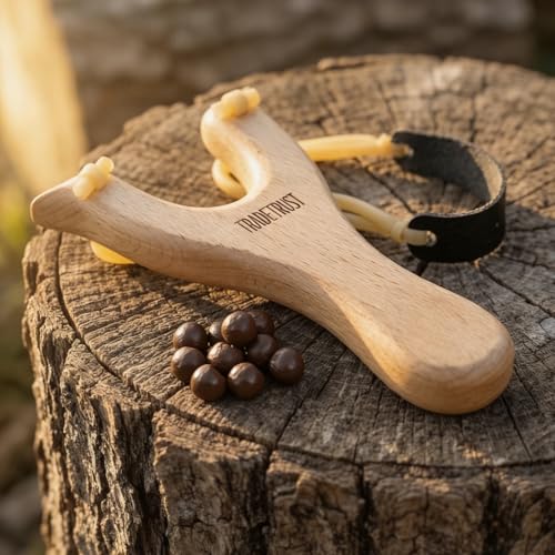 Durable Wooden Slingshot with 100 Dissolvable Clay Balls - Fun Outdoor Game