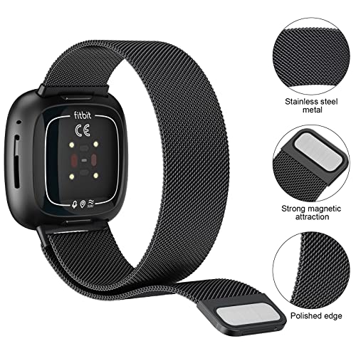 Stainless Steel Bands for Fitbit Sense 2 & Versa 4 - Black, Large
