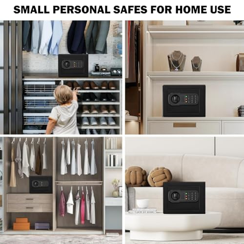 Small Mini Fire Safe Box for Home, 0.3 Cubic Feet Medication Lock Box, Security Money Safes with Digital Keypad, Spare Keys, Dorm Room Safe for Money, Jewelry, ID Documents