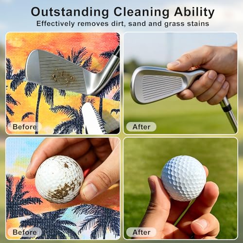Famliihw Tropical Trees Microfiber Golf Towel with Clip - Funny Golf Accessory for Men & Women