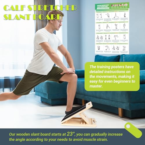 Portable Wooden Slant Board for Calf Stretching - 5 Angles, Non-Slip, 300 LBS Capacity