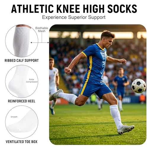 Knee High Soccer Socks for Baseball & Softball - 2 Pairs, White