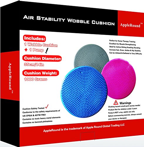 AppleRound Blue 13.5in Inflated Wobble Cushion with Pump – Extra Thick Balance Disc