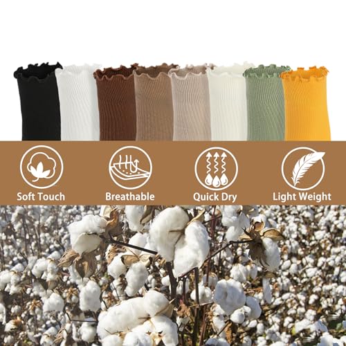 Women's Vintage Ruffle Ankle Socks - 8 Pairs Black, White & Grey