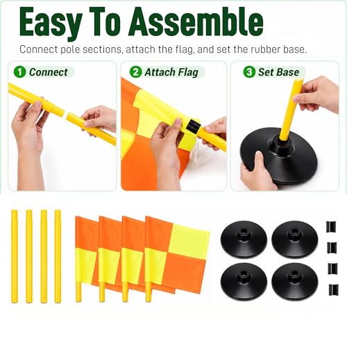 Soccer Corner Flags Set - 4 Flags with 5 FT Adjustable Poles & Rubber Bases