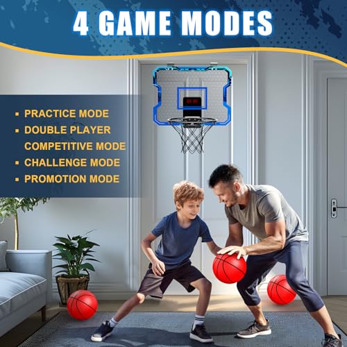 Antaha Indoor Basketball Hoop with Electronic Scoreboard – Over-the-Door Mini Set (4 Modes, 3 Balls, Pump)