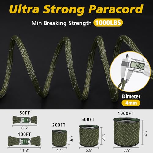 100ft Reflective Paracord Rope - 1000lb Strength - Neon Green