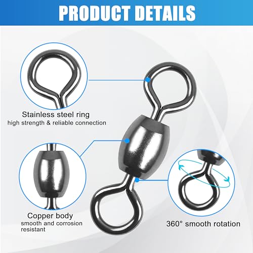 Fishing Barrel Swivels - 150pcs High Strength Copper & Steel - 6#