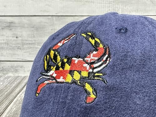 Maryland State Flag Crab Shaped Embroidered Dad Hats - Navy Blue (Shenbors)