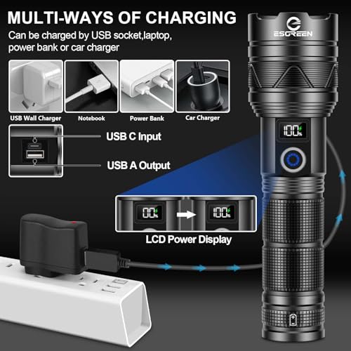 Esgreen Rechargeable High Lumen Flashlight with UV 365nm Light, Long Range, USB-C Charging