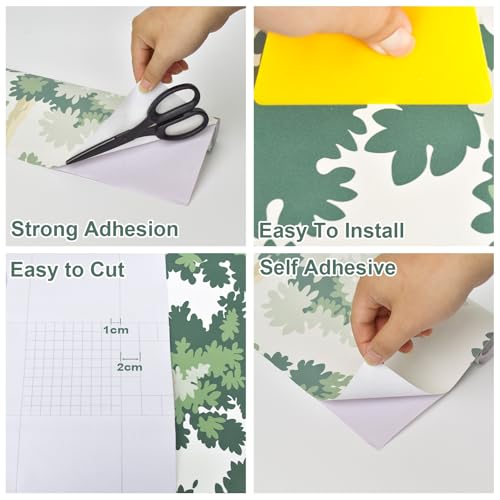 Tomete Forest Wallpaper Tree Peel and Stick Wallpaper Green Forest Contact Paper Peel and Stick Modern Mural Removable Leaf Contact Paper Self-Adhesive Bathroom Waterproof Vintage Vinyl 78.7inL 17inW