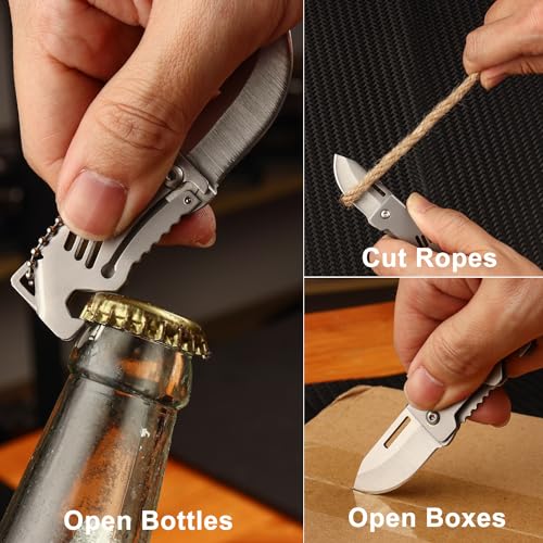2-Pack Mini Keychain Knife, Small Folding Pocket Knives for Men Women, Portable Cute Box Cutter with Bottle Opener