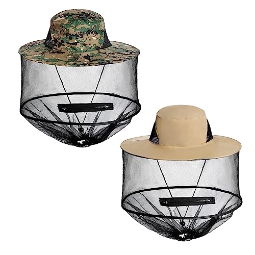 Sucrain 2-Pack Sun Hat with Hidden Mosquito Net - One Size Garden & Outdoor Bug Hat