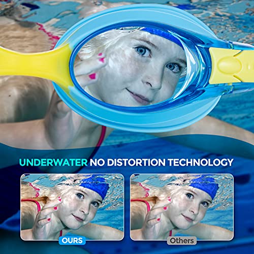 Kids Swim Goggles - Anti-Fog, No Leak, Clear Vision - Blue + Black