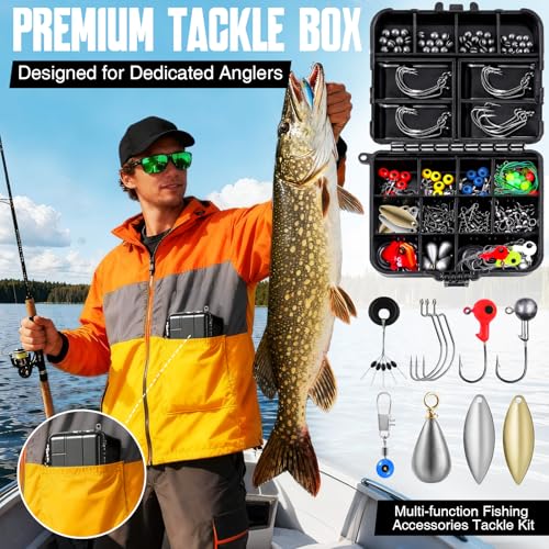 TOPFORT 187pcs Fishing Accessories Kit with Tackle Box - Organized Fishing Gear & Hooks
