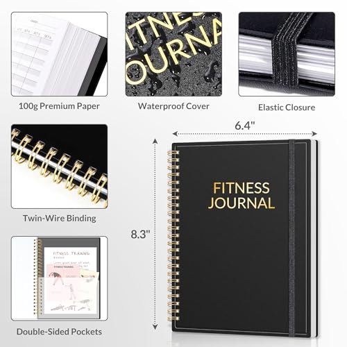 Fitness Journal Workout Planner for Progress Tracking - A5 Black