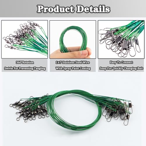 Fishing Leaders - 30pcs Stainless Steel Leader Wire with Swivel Snaps - 9.84 Inch