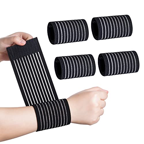 Adjustable Wrist Compression Bandage - Black, 4 Pack